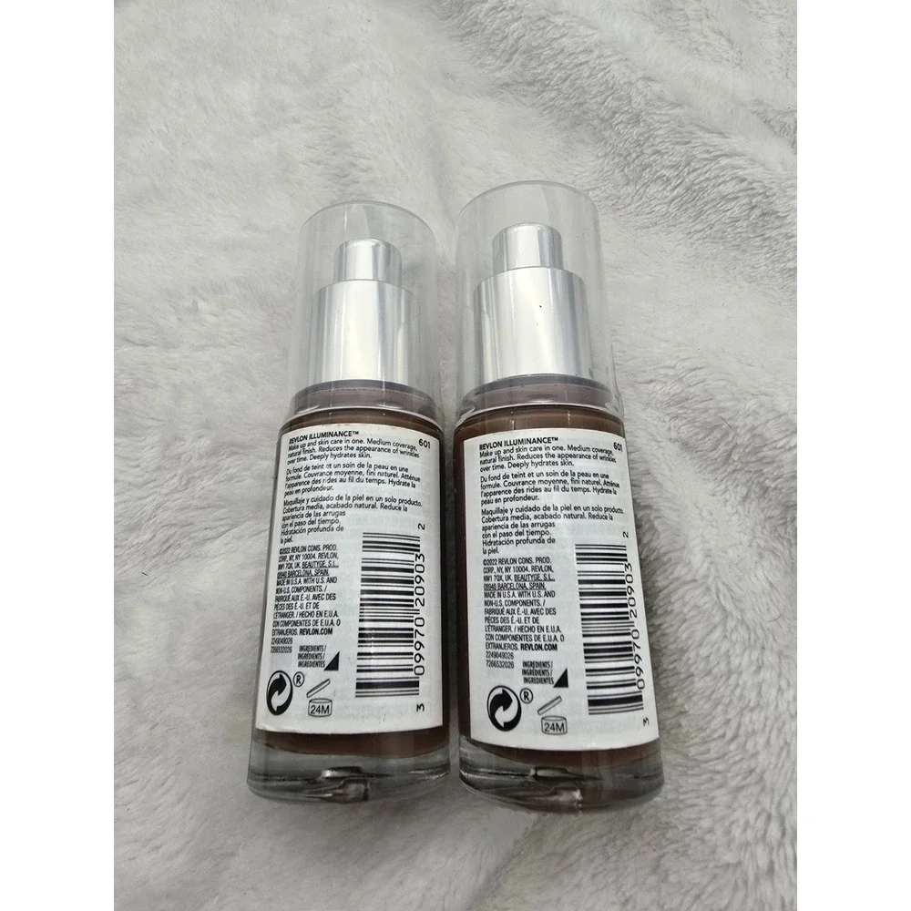 Lot of 2 Revlon Illuminance Skin Caring Foundation #601, 5% Squalane 1oz. Bottle